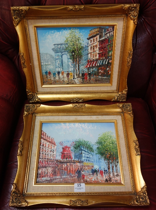 A pair of Paris street scenes, oils on canvas, framed