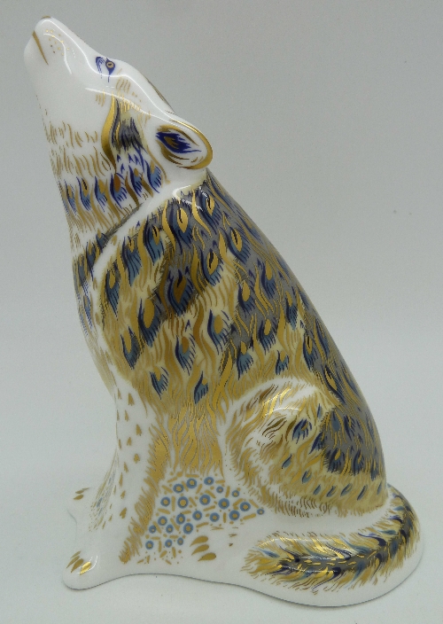 A Royal Crown Derby paperweight, Wolf, signature edition, with gold stopper