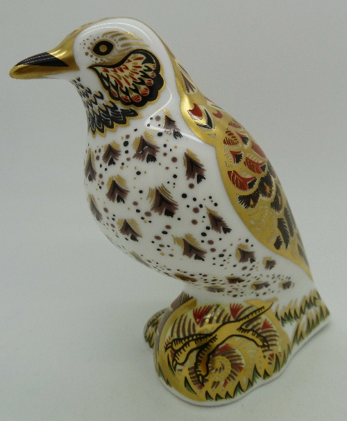 A Royal Crown Derby paperweight, Song Thrush, with gold stopper