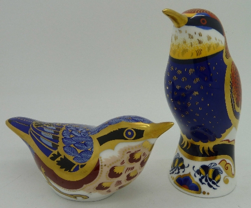 Two Royal Crown Derby paperweights, Bee-eater with gold stopper and Nuthatch with gold stopper