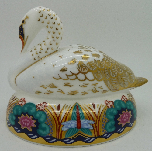 A Royal Crown Derby paperweight, Swan, with silver stopper