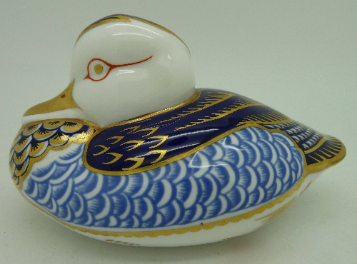 A Royal Crown Derby paperweight, Duck, with gold stopper