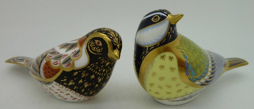 Two Royal Crown Derby paperweights, Bunting and Great Tit, both with gold stopper