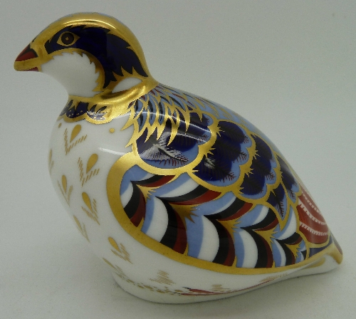 A Royal Crown Derby paperweight, Red Legged Partridge, with gold stopper