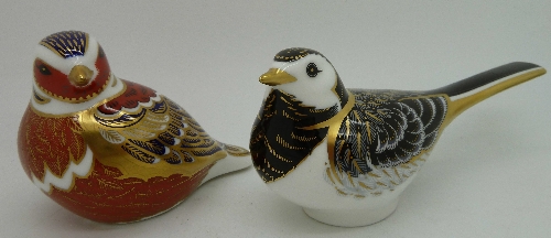 Two Royal Crown Derby paperweights, Pied Wagtail and Chaffinch, both with gold stopper