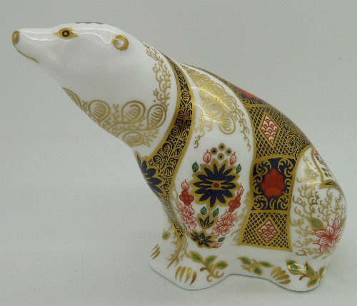 A Royal Crown Derby paperweight, Old Imari Polar Bear, signature edition, with silver stopper