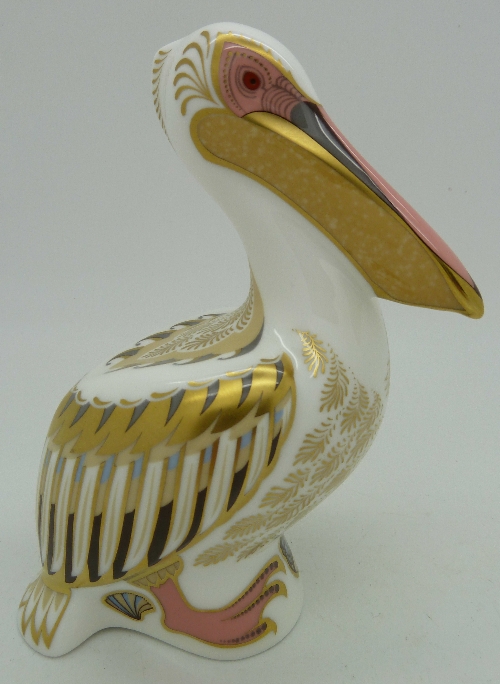 A Royal Crown Derby paperweight, White Pelican, limited edition, with gold stopper