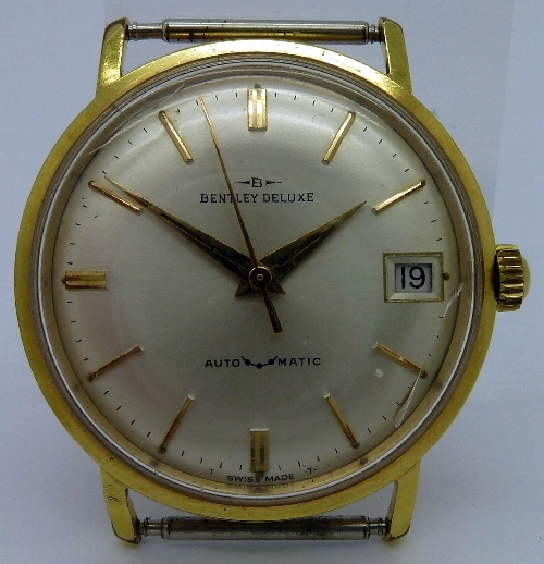 A gentleman`s gold plated Bentley Deluxe Helvetia automatic wristwatch, the circular champagne