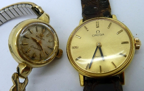 Two lady`s Omega wristwatches, a Ladymatic and Geneve. The Ladymatic with Omega logo on case back