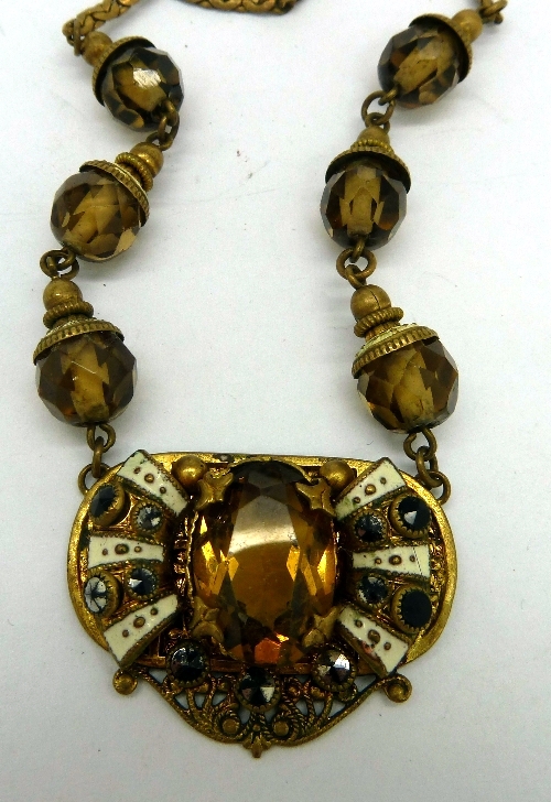 A citrine, marcasite and enamel necklet - Image 5 of 5