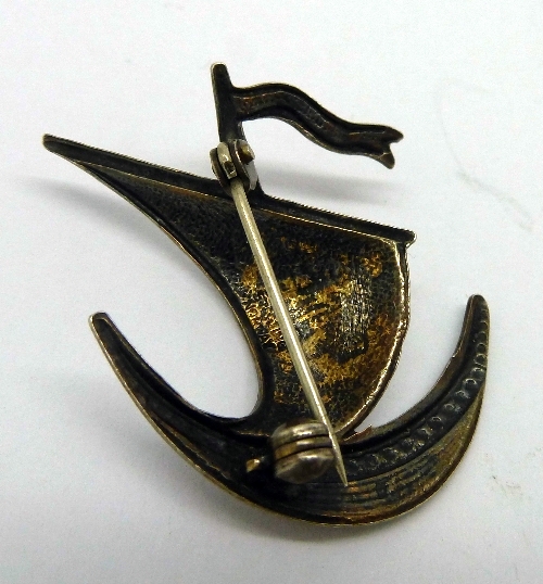 A silver and enamel Viking ship brooch, - Image 2 of 2