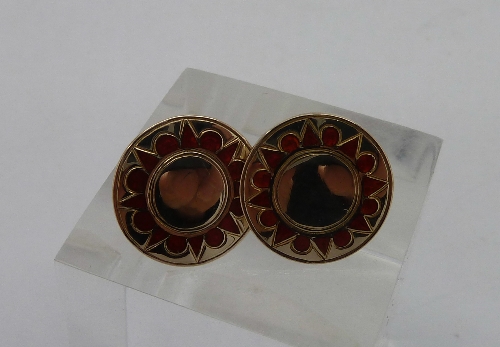 A pair of 9ct gold and enamel earrings,