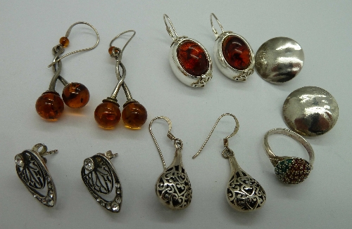 Five pairs of earrings and a ring