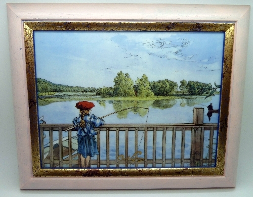 A Goebel Carl Larsson Lisbeth Fishing plaque, width of frame 33.5cm