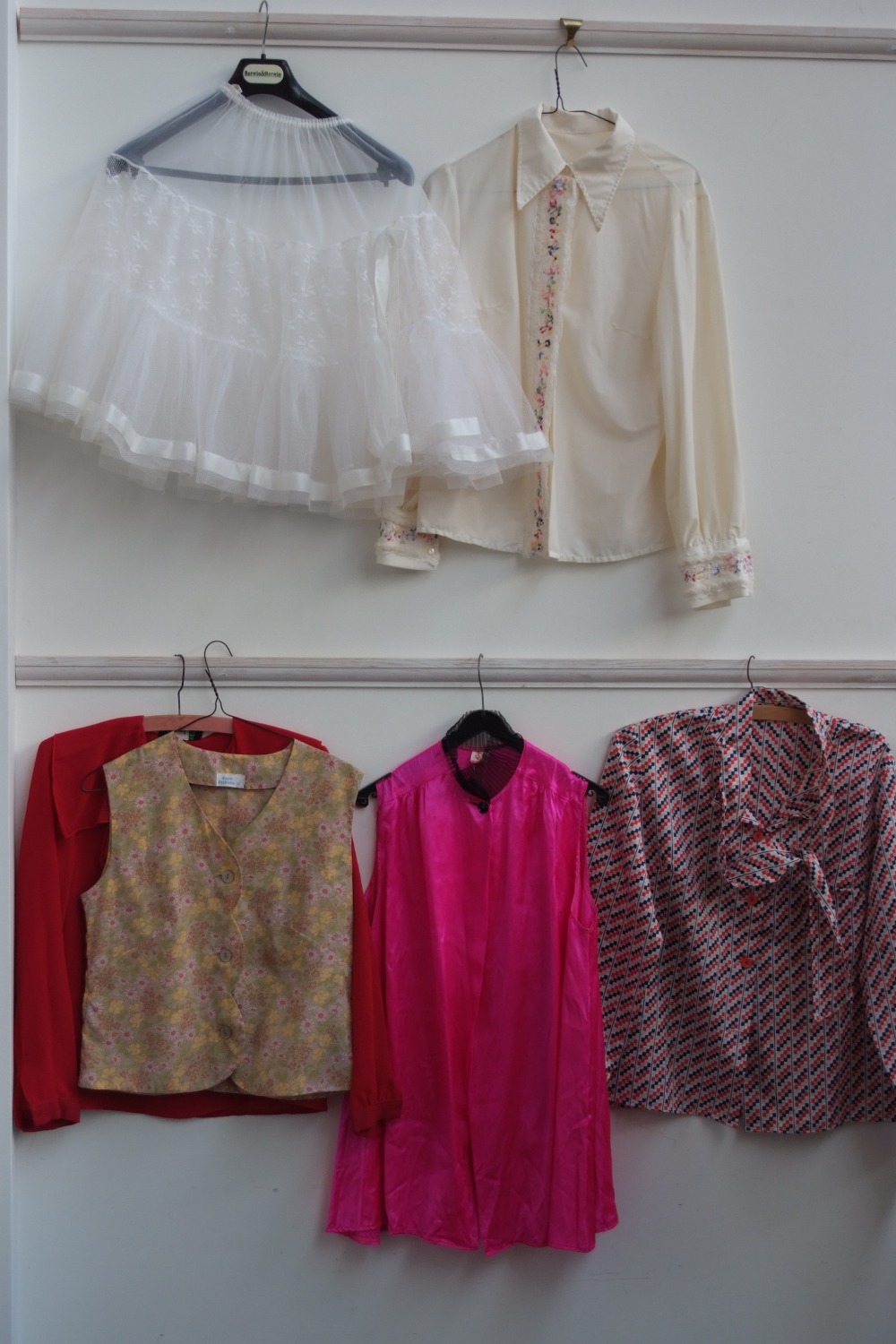 A Lot of Vintage Tops. To include a 1960's fuschia pink silk vanity top  'Labelled Riviera' with arm