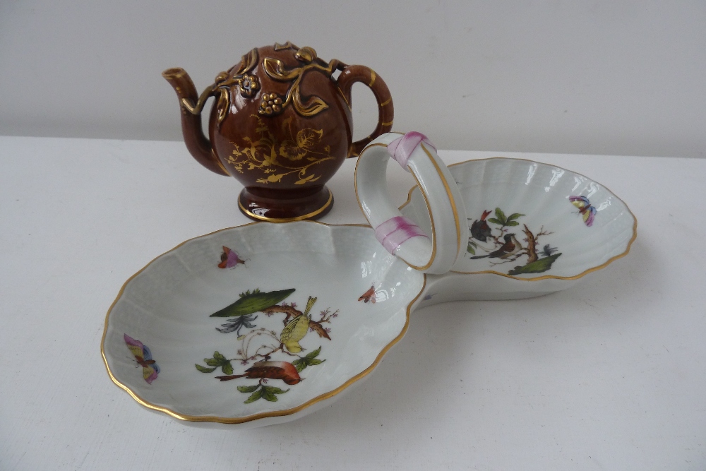 A treacle glaze Spode Cadogan teapot, circa 1830, of traditional form, applied with fruiting and