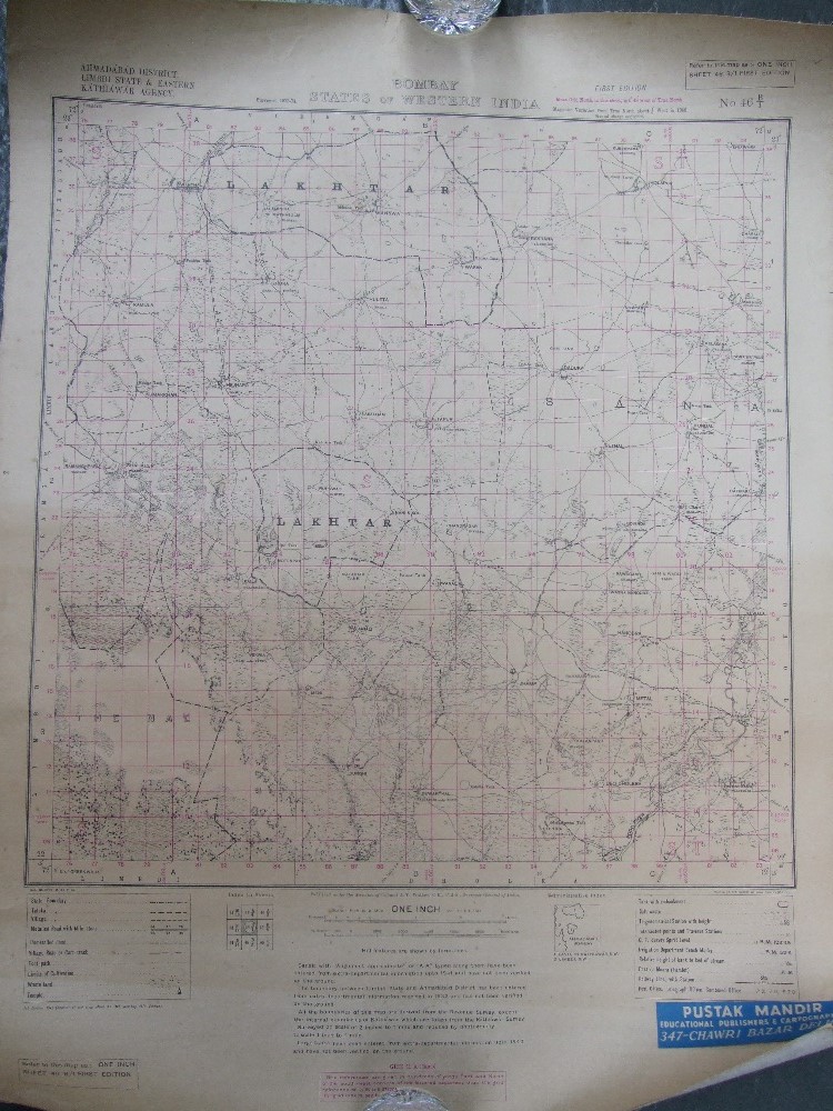 First Edition 'Map of Bombay, States of Western India Ahmadabad district, Limbdi Sate and Eastern