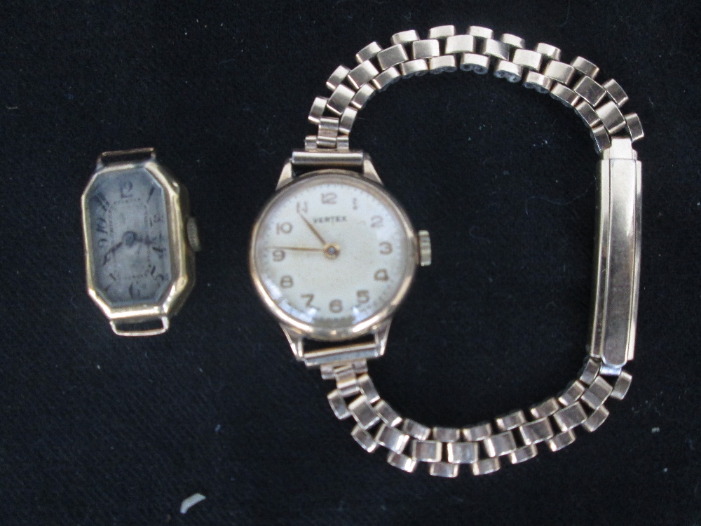A ladies 9ct gold Vertex wristwatch, 17g total, with an 18ct gold cased watch face, 7g total