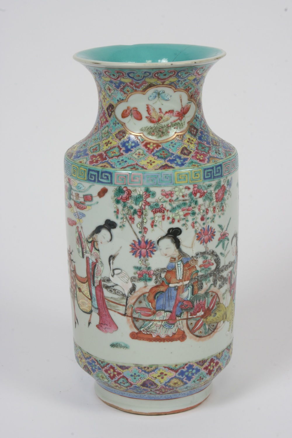 A 19th Century Chinese Canton baluster vase, decorated with figures and animals in exotic garden