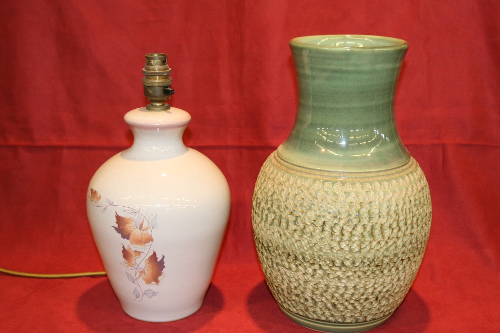 A Denby pottery vase with green glaze, label to base 'Denby Made in England', 32cm; and a Denby