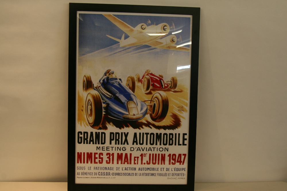 An advertising poster print, 'Grand Prix Automobile' 98cm x 67cm