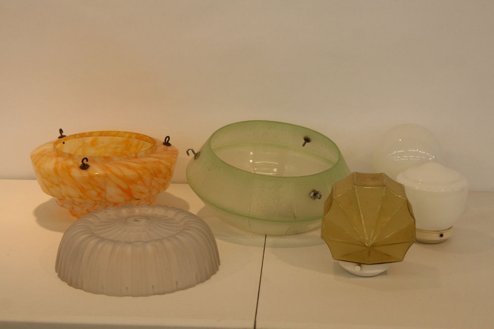 A collection of Art Deco and later glass lamp shades, (6)