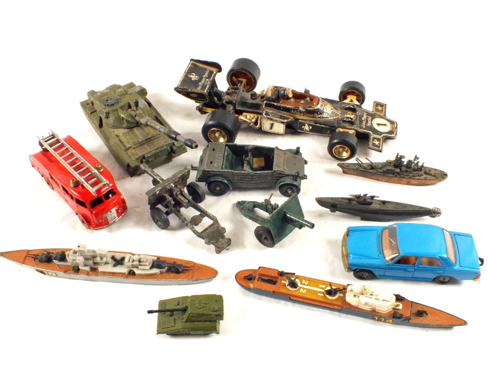 A Dinky fire engine and other die cast models