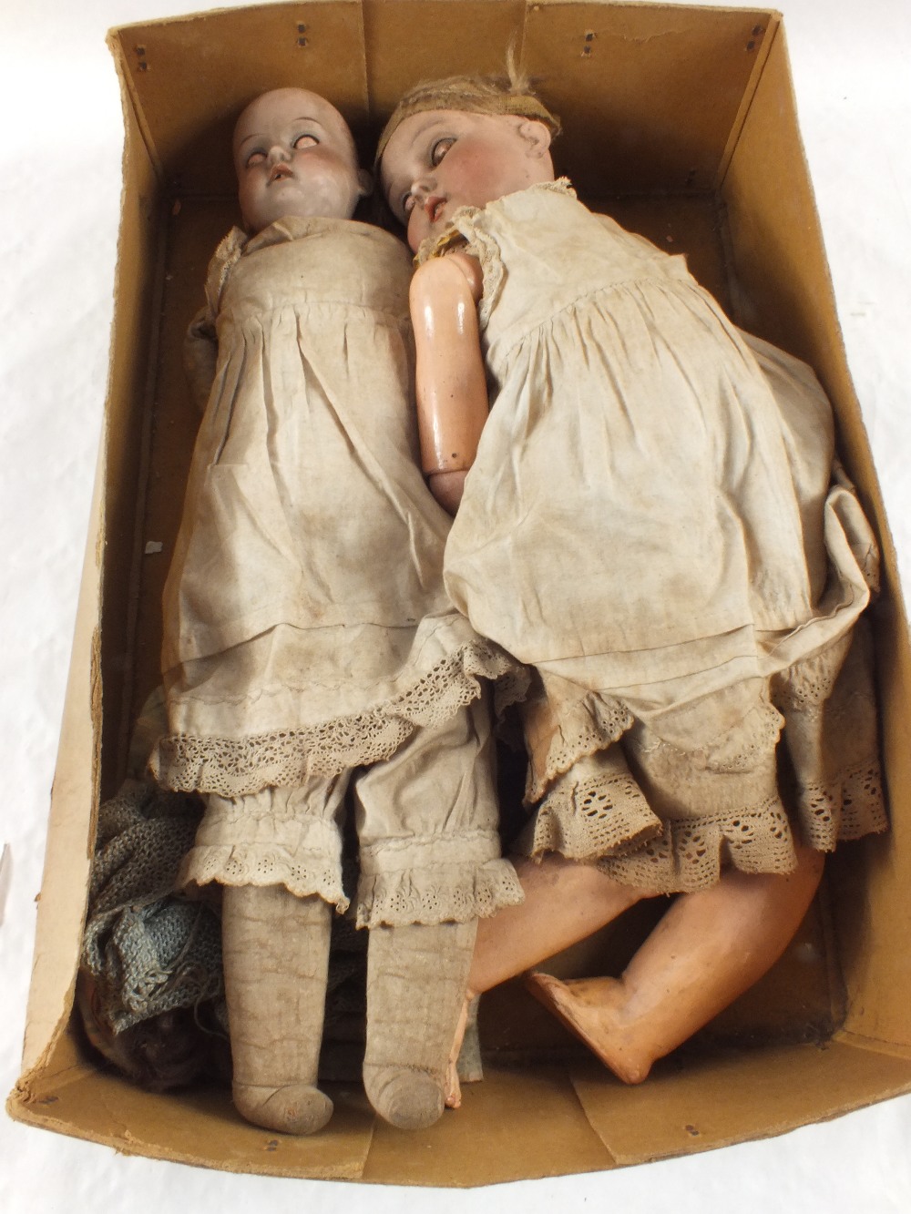 Two vintage dressed dolls, one porcelain head Armand Marseille marked 370 with cloth body, the other