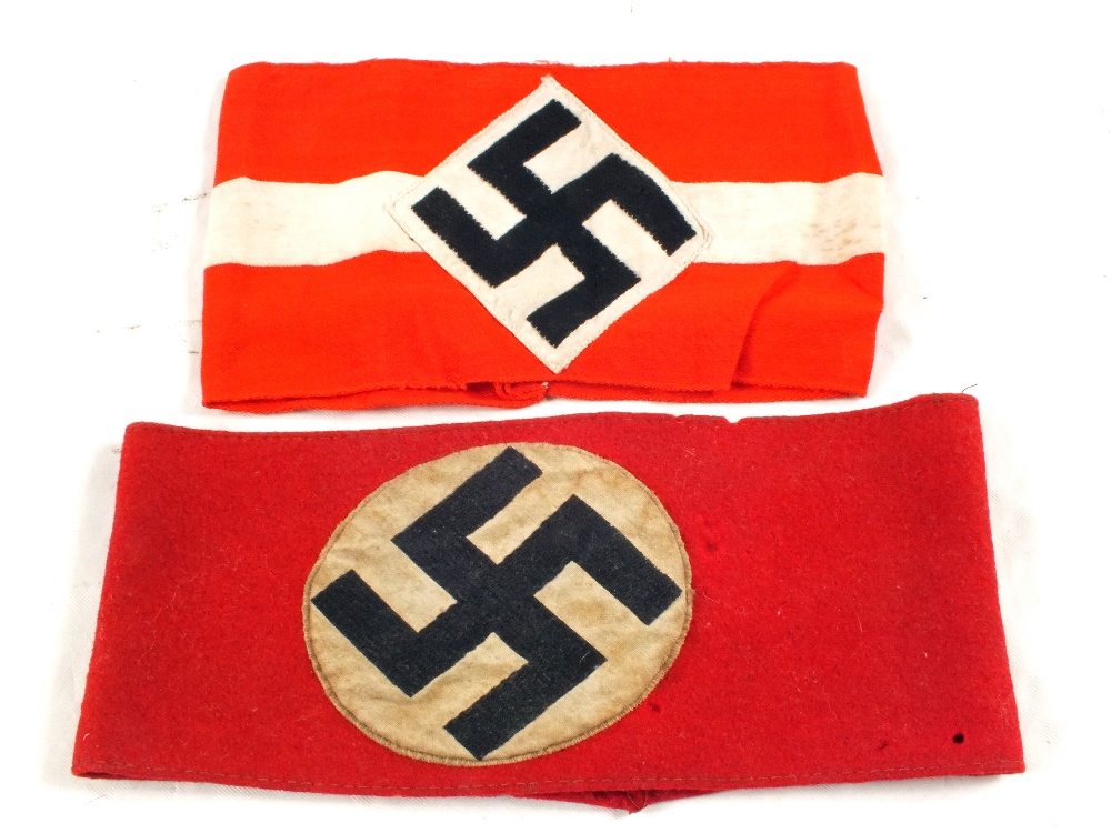 Two Third Reich era arm bands including a Hitler Youth example with a small flag and a pennant