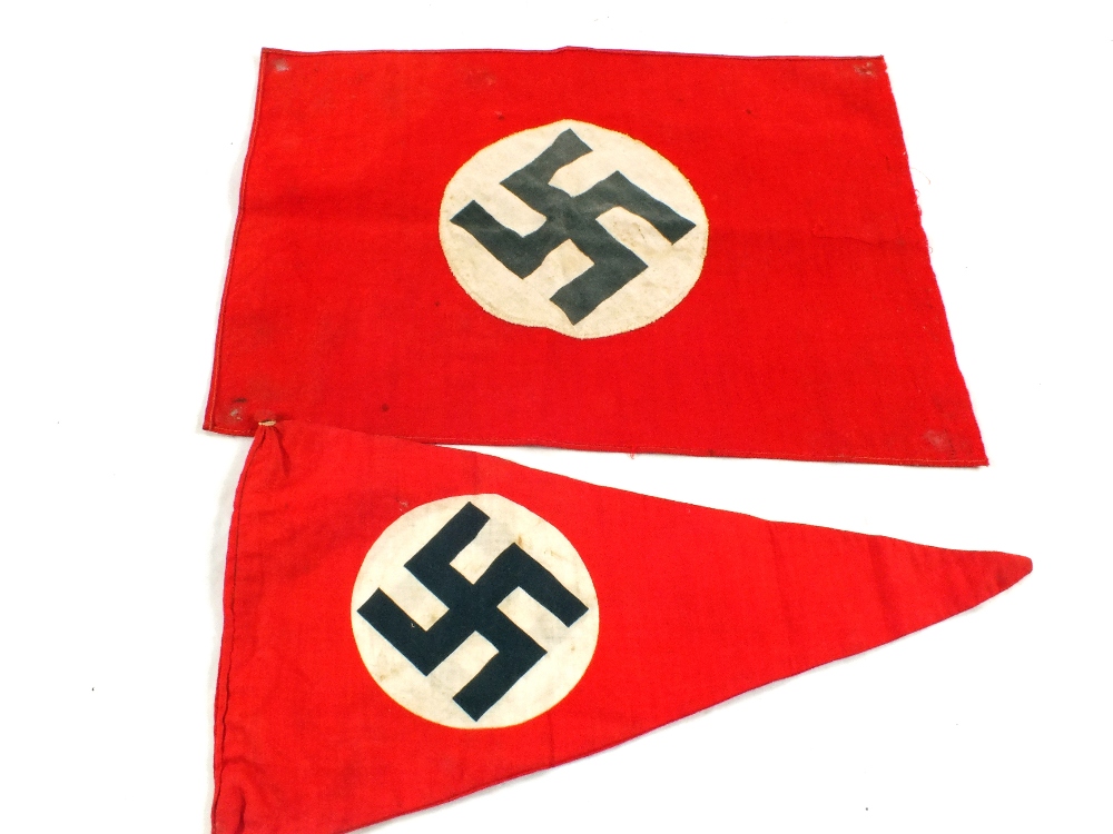 Two Third Reich era arm bands including a Hitler Youth example with a small flag and a pennant - Image 2 of 2