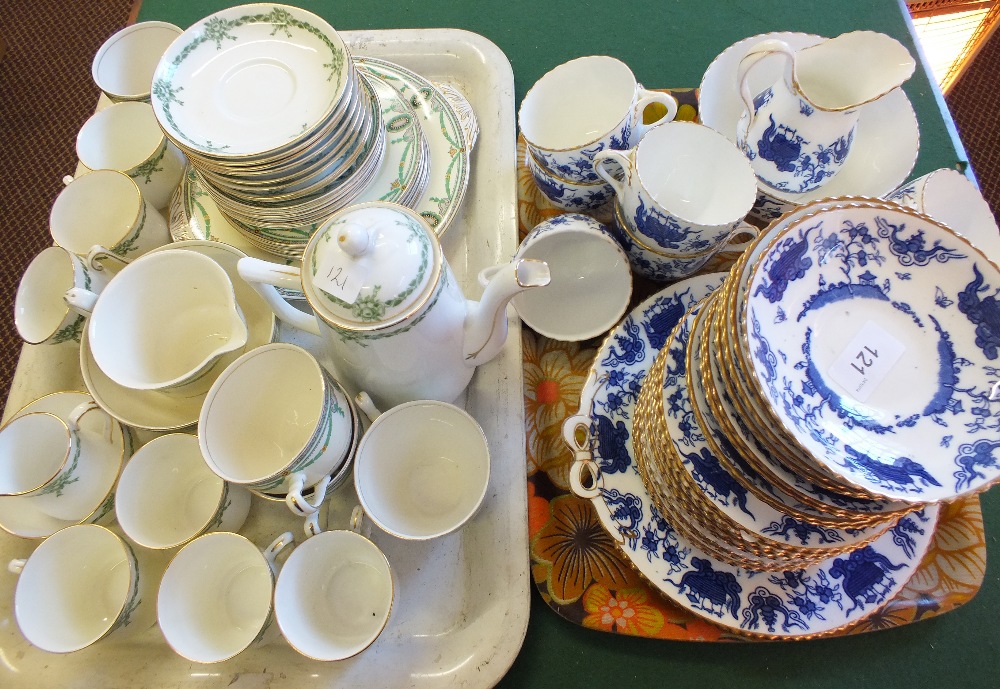 A Victorian Adderleys blue and white tea set and a pottery coffee and tea set