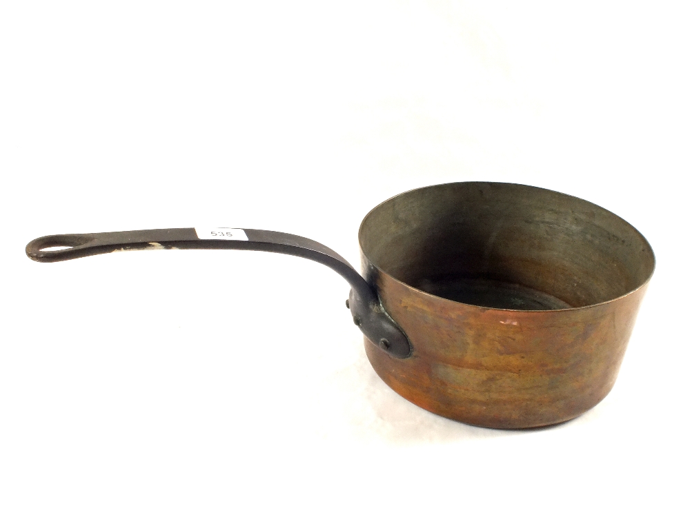 A Georgian copper saucepan, Iron handle marked 30