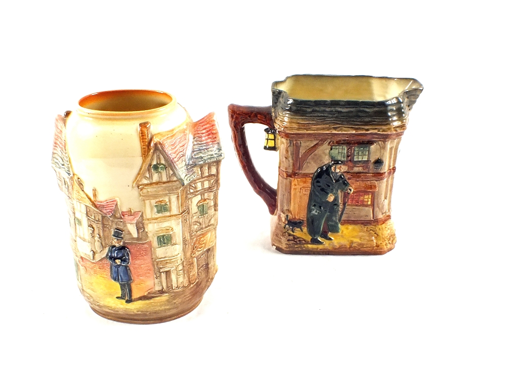 Royal Doulton Dickens ware Oliver Twist jug and an Australian registered Sairey Gamp vase