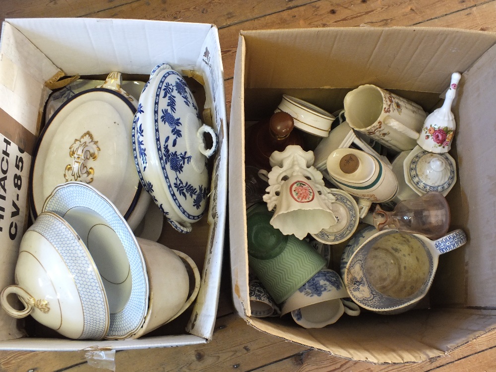 Various tureens and Victorian and other china (two boxes)