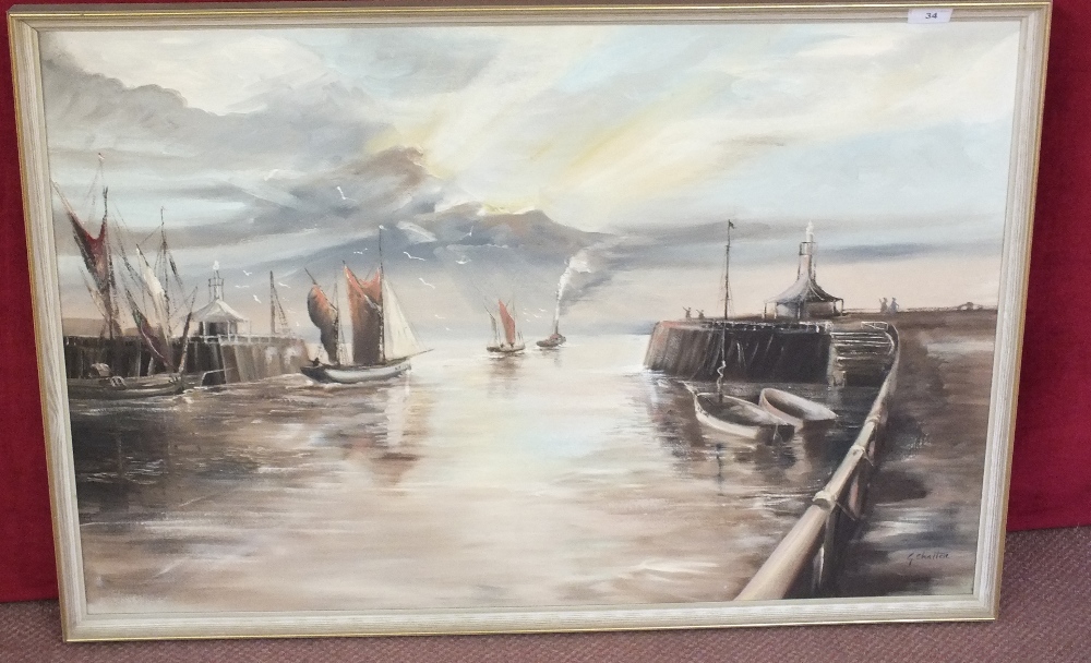 Geoffrey Chatten, oil on board Lowestoft harbour, 23` x 35`