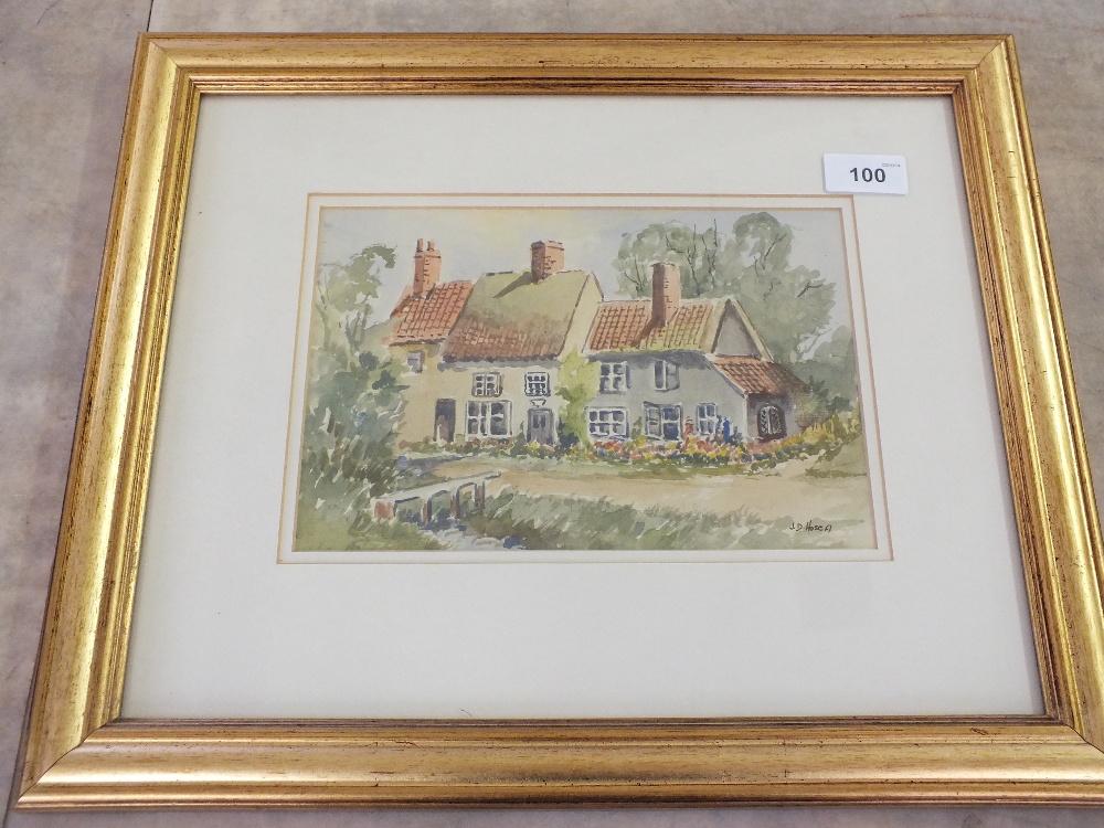 J.D.Hosca watercolour of Old Houses at Peasenhall, 6` x 9`