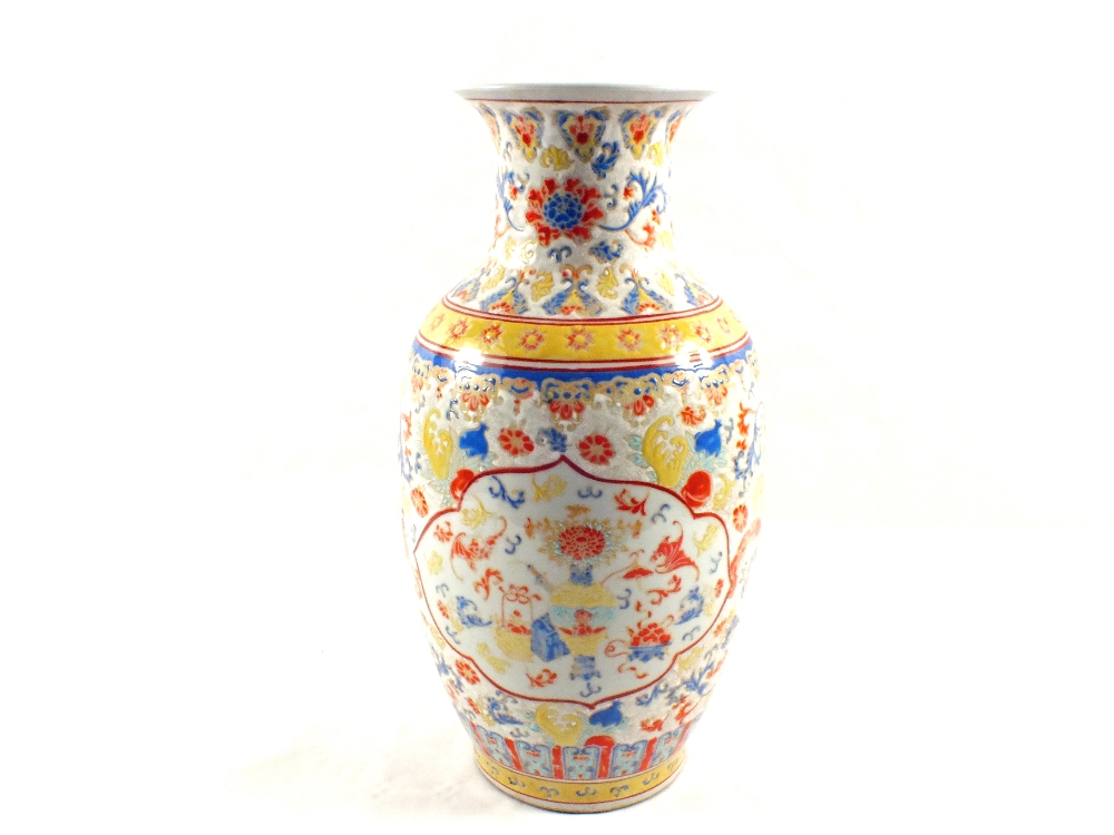 A modern Chinese polychrome floral vase