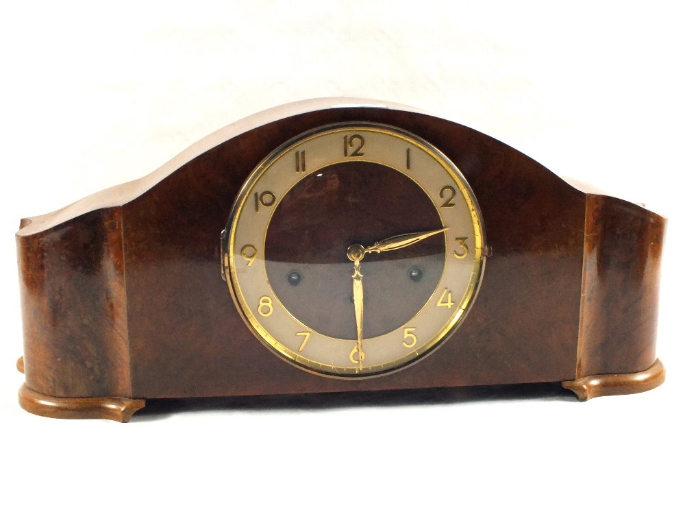 Two Oak and Walnut striking mantel clocks