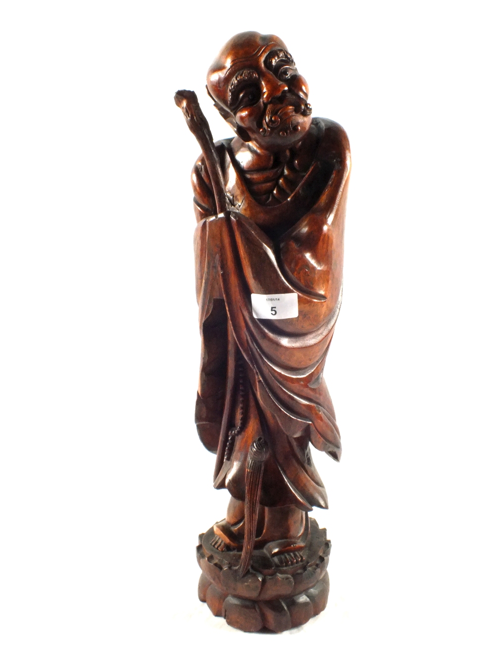 A Chinese hardwood carving of a Sage, height 21"