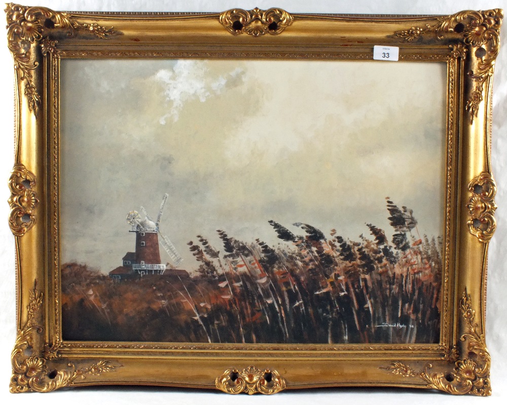 David Hyde oil on canvas of Cley Mill, 82, 17" x 23"