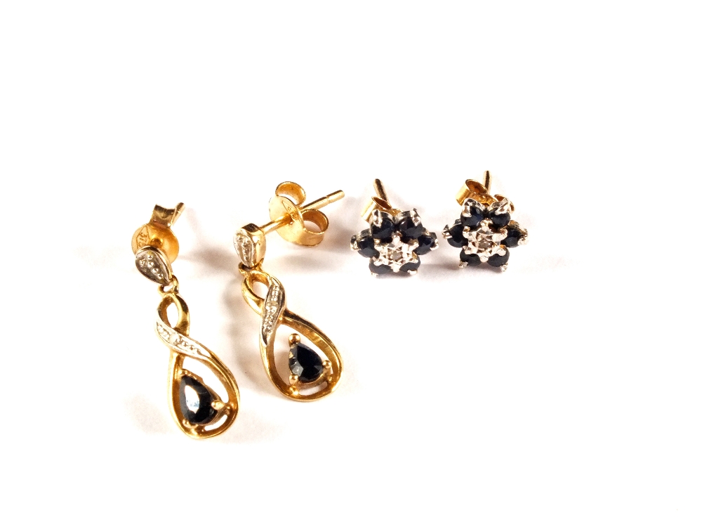 Two pairs of 9ct Gold Sapphire and Diamond earrings