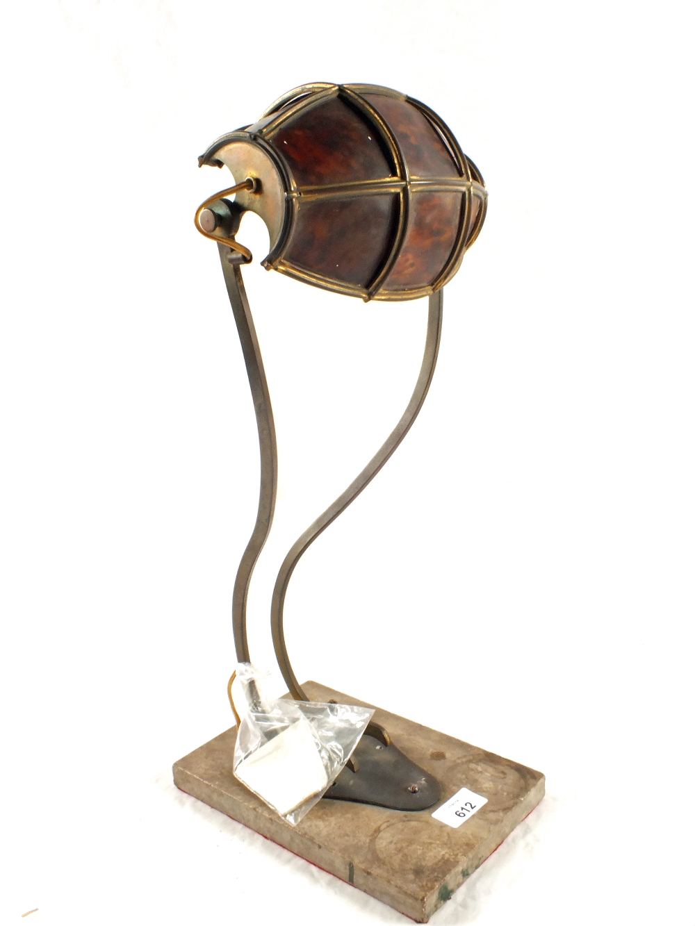 An Art Nouveau Brass desk lamp with tortoiseshell shade
