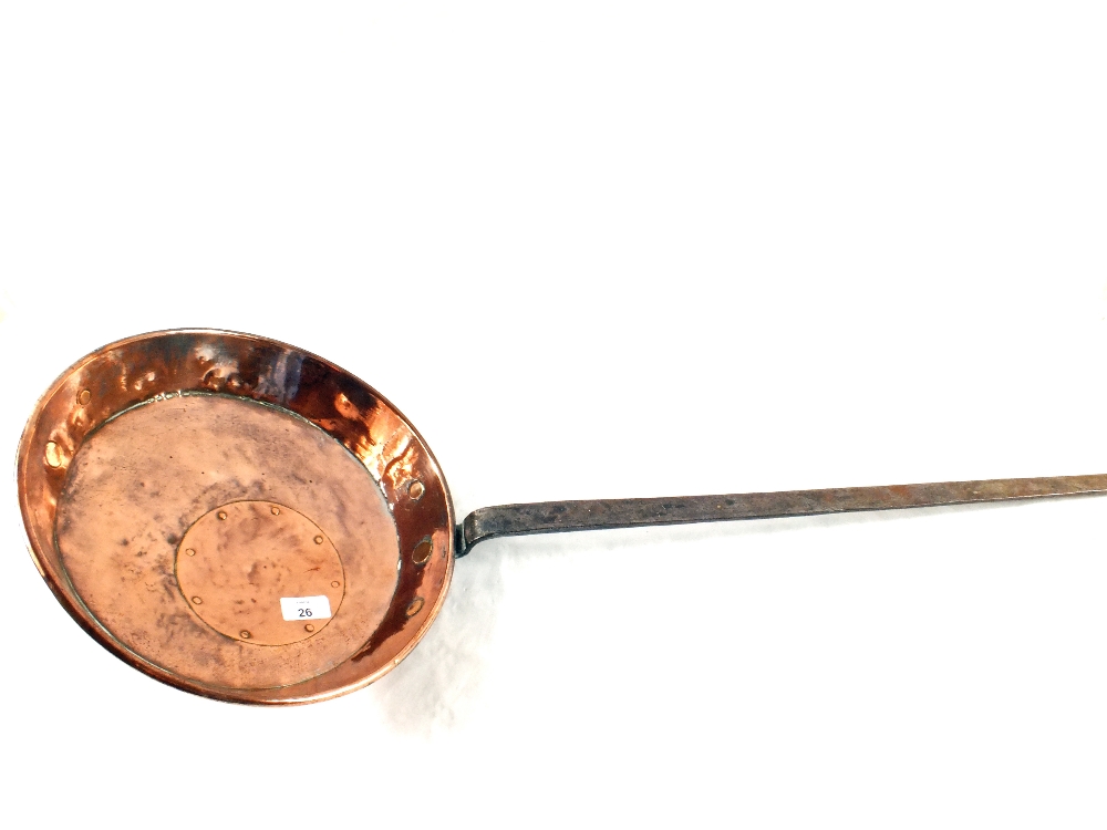 A 19th Century French Copper pan with long iron handle (repaired)