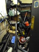 *Contents of Store Room including Pool Cues - Adjustable Shelving - Janitor's Cleaning Equipment &