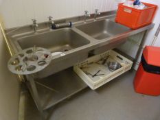 Commercial Double Bowl Sink with Right Hand Drainer & Undershelf 71" x 25