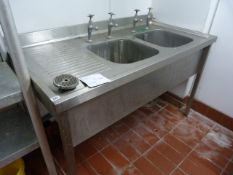 Stainless Steel Commercial Double Sink Unit with Left Hand Drainer & Taps (55 x  28)