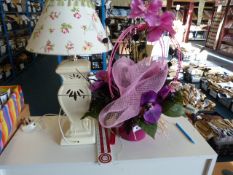 *Floral Decoration & Ceramic Lamp with Shade
