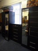 Black Ash Bedroom Suite comprising of 2 Mirrored Wardrobes & Chest of Drawers