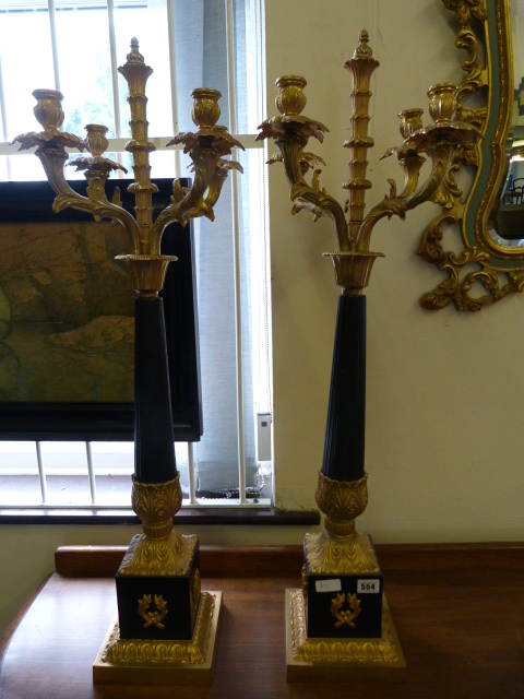 Pair of Reproduction Empire Style Bronze & Ormolu Candle Sticks