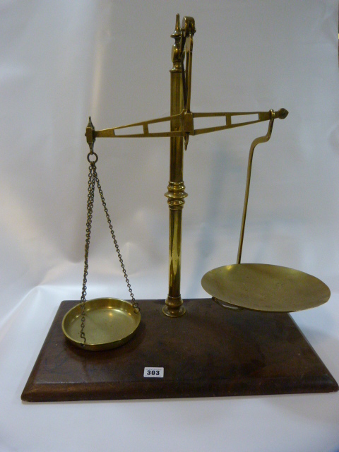 Pair of Brass Balance Scales on Plinth